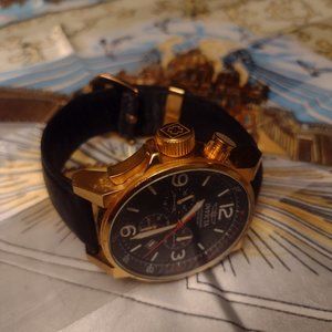 Invicta 20135 Chronograph Wrist Watch W/R 100 MT - Leather Band Black Gold Tone